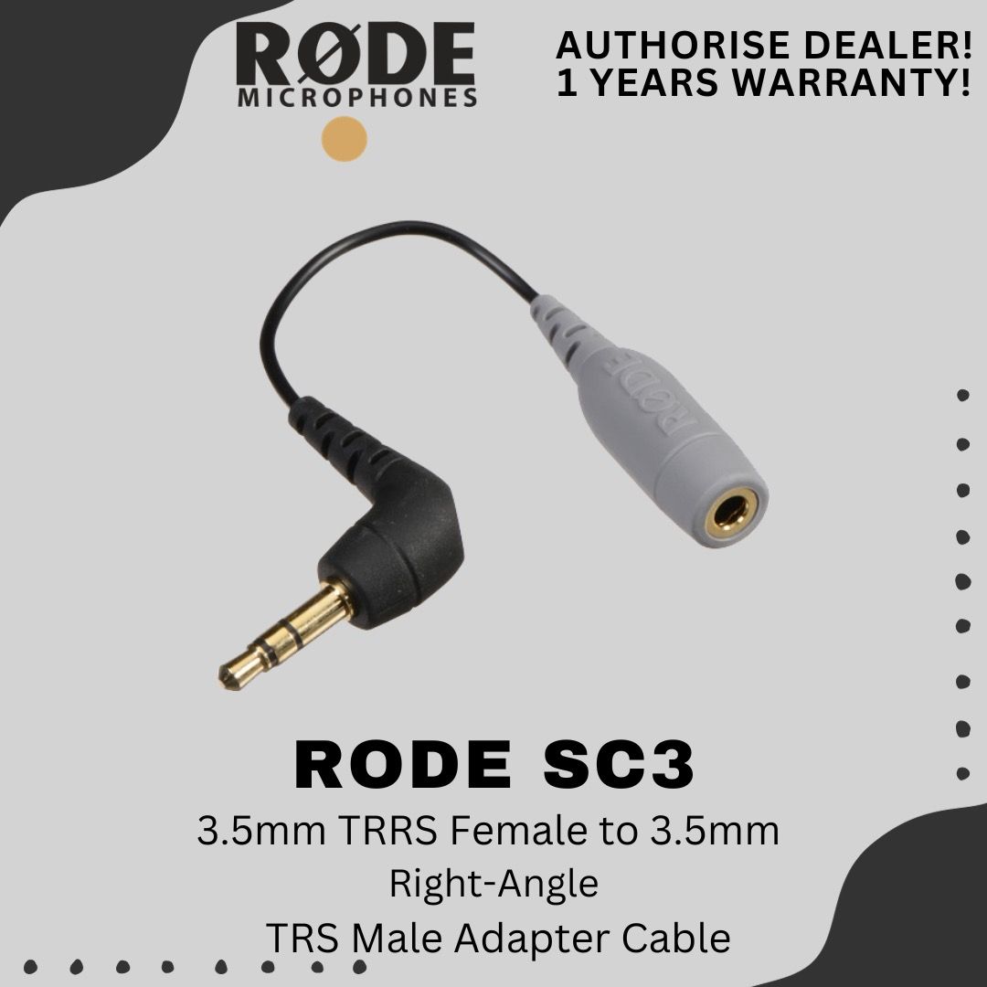 RODE SC3 3.5mm TRRS Female to 3.5mm Right-Angle TRS Male Adapter Cable ...