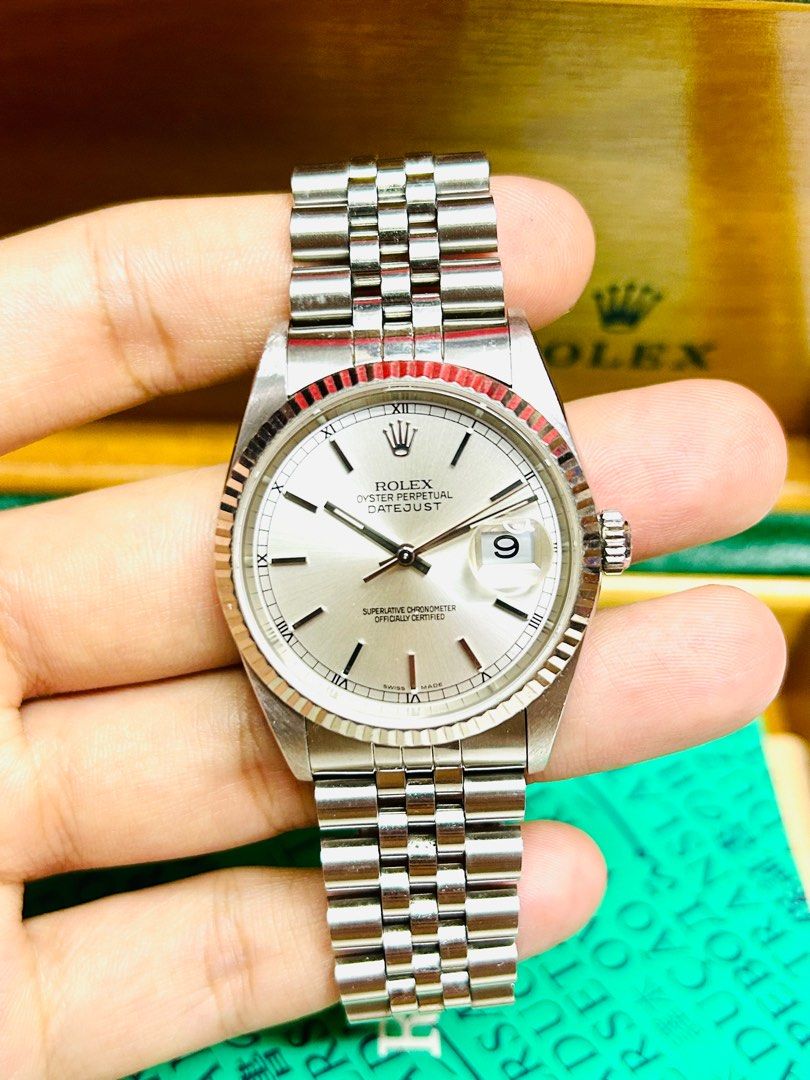 ROLEX Datejust 16234 18k White Gold Bezel 36mm Automatic Watch