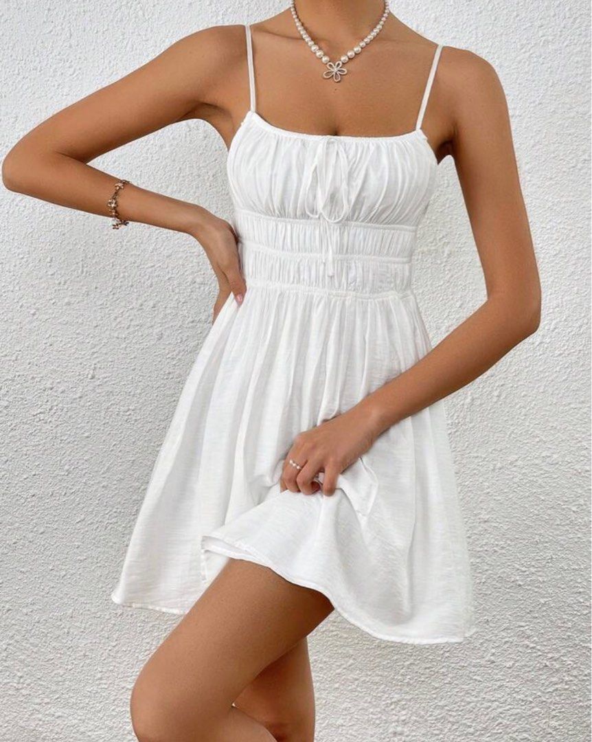 White spaghetti strap mini dress on sale