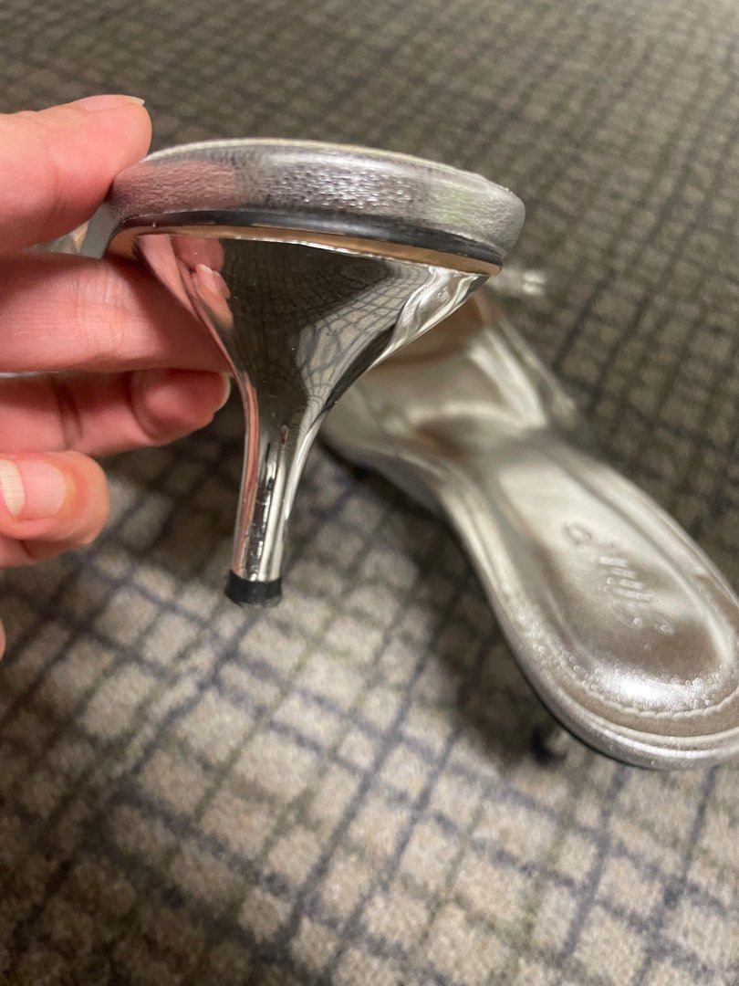 Quiz Silver Shimmer Low Block Heel Sandals - Matalan