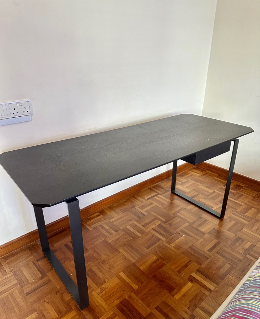 Solid Wood Study Computer Office Table with solid Metal Legs 160cm ...