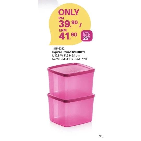 Square Round tupperware RM35, Furniture & Home Living, Kitchenware ...