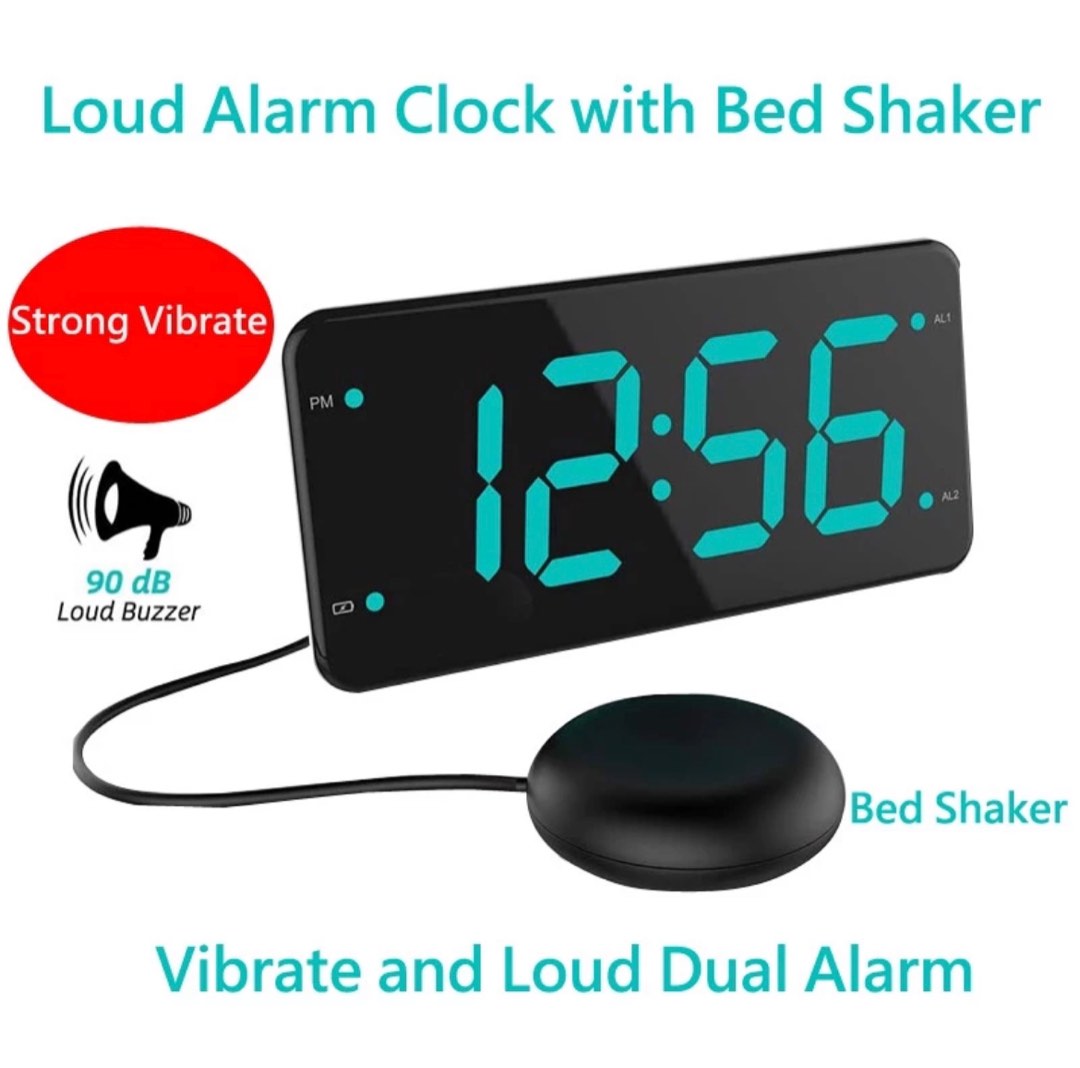 Strong Vibration & Digital Loud Sound Alarm Clock with Bed Shaker Dual