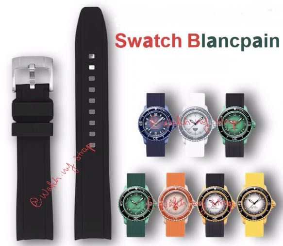 SWATCH BLANCPAIN CURVED LUG RUBBER STRAP WITH STAINLESS STEEL