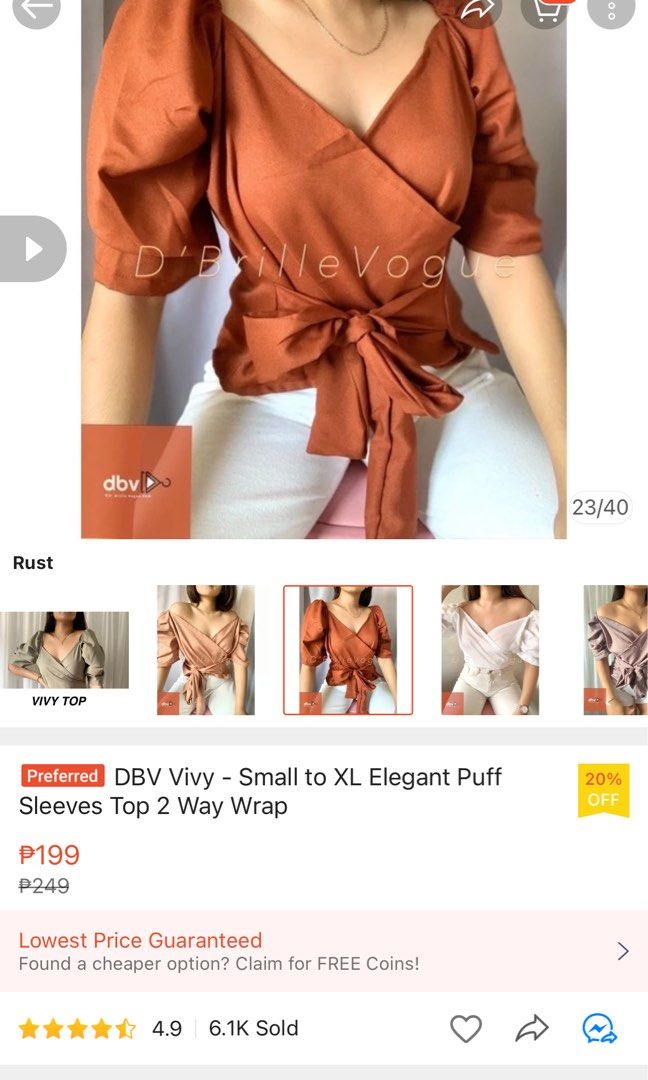 Top Blouse Puff Sleeves Free size (Category: Blouses) located in Quezon City. Submitted by wantstodeclutter (Listing ID 1259099123, Image 3). Description: Bought from Shopee (see last photo) Used once only Free size I usually wear large Ribbon can be worn at the back or in front.