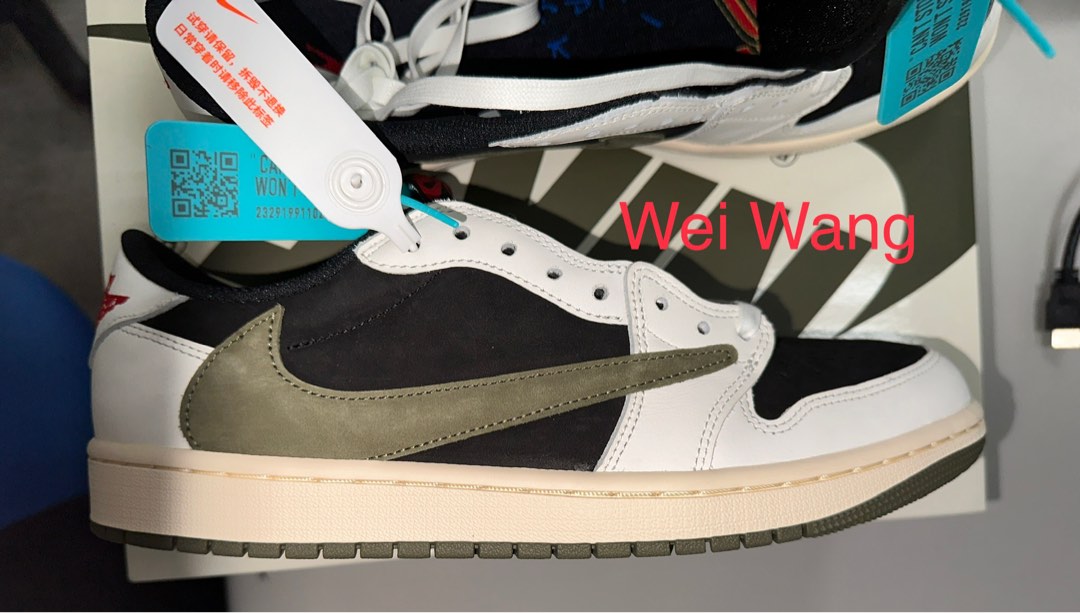 Travis Scott Olive 橄欖綠倒鉤AIR Jordan 1 low, 他的時尚, 鞋, 運動