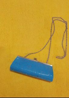 Turquoise Blue and Silver Kisslock Clutch / Shoulder Bag