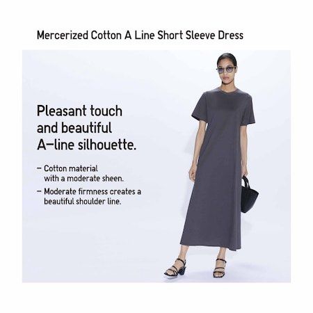 Uniqlo Mercerized Cotton Half Sleeve A Line Dress Women s Fashion