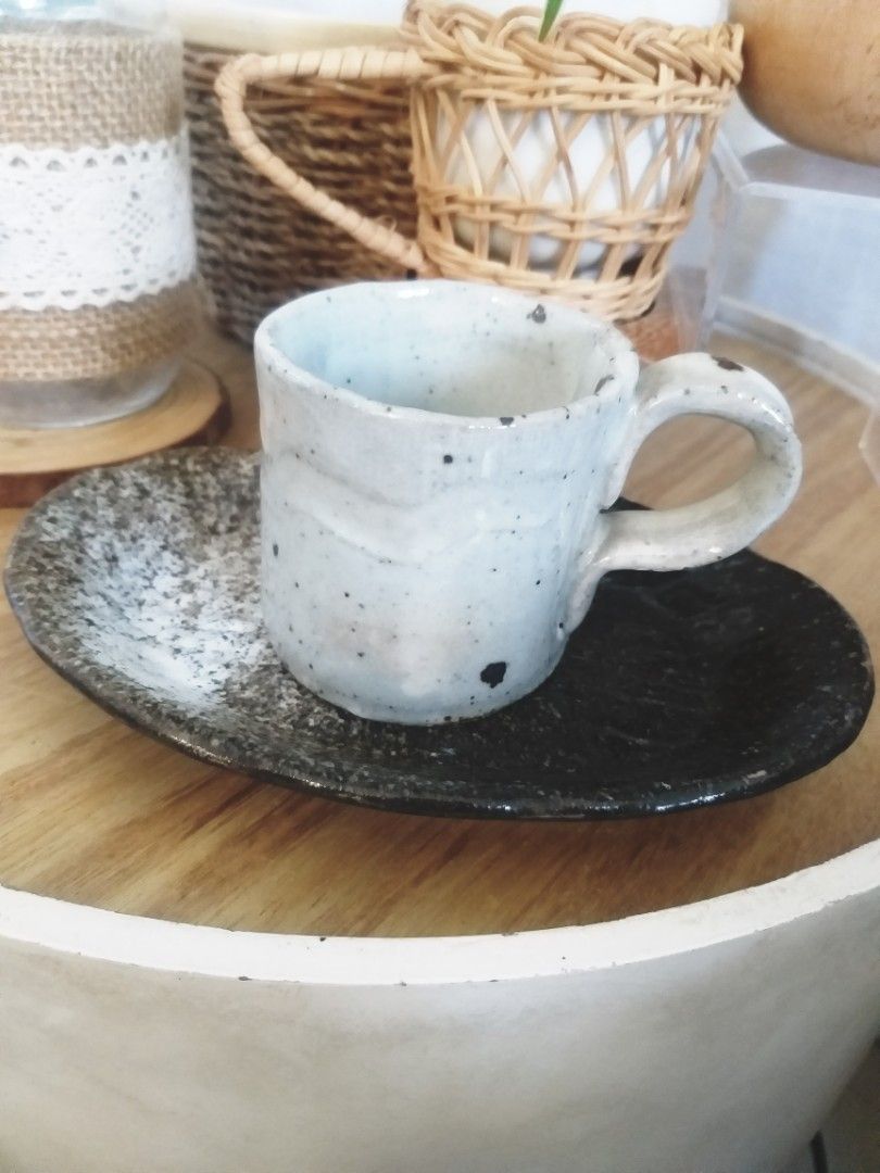 unique wabi sabi mini mug and cake plate (Category: Coffee & Tea Tableware) located in Cavite. Submitted by wishie_collects (Listing ID 1259143061, Image 2). Description: Stoneware unique speckled black and white mini mug with cake plate I used this as a decor sa coffee nook rustic old unique.