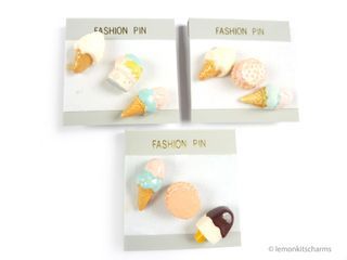 Vintage 1980s Ice-cream Desserts Tac Pin 3pc Set, Choose design, tp122-c