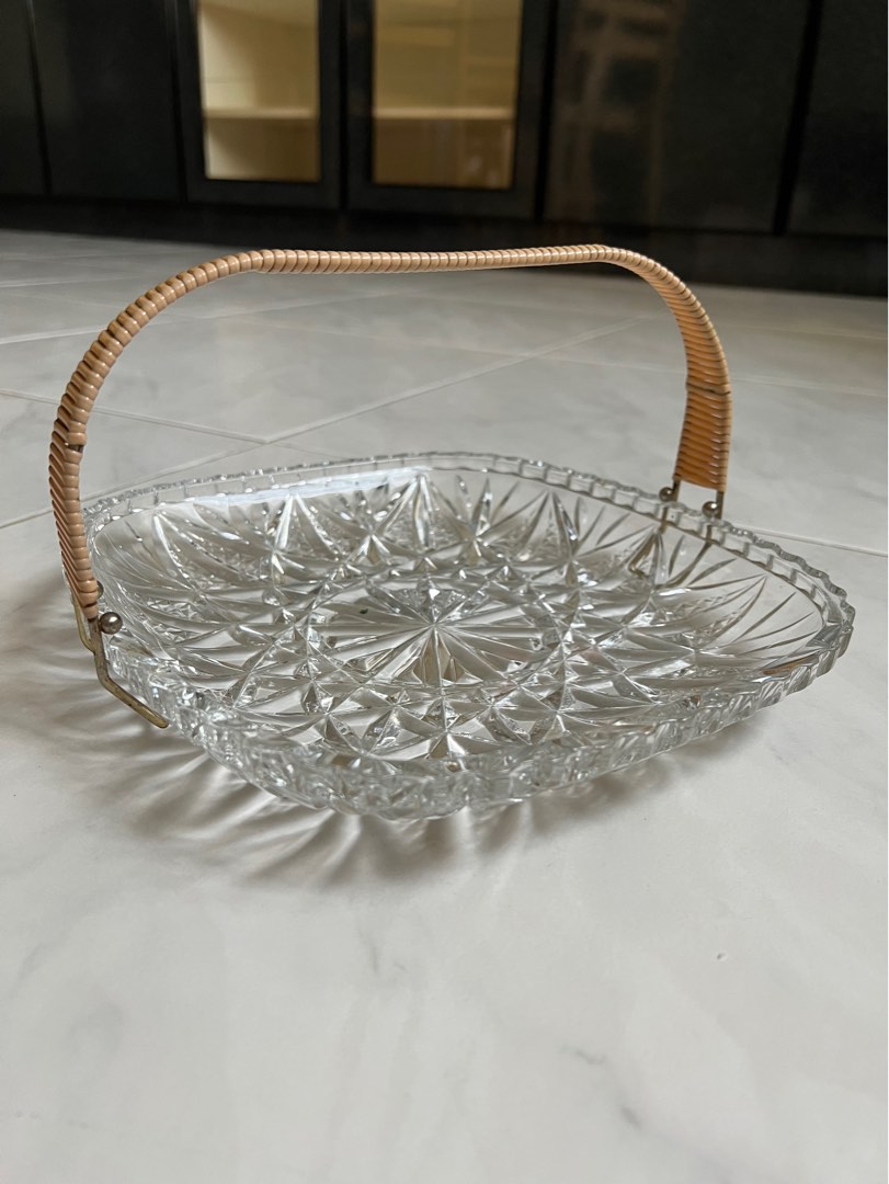 [Yard Sale] Beautiful Glass plate with handle, Furniture & Home Living