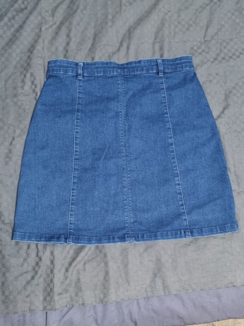 Zalora Blue High Waist Mini Stretchy Denim Skirt Women s Fashion Bottoms Skirts on Carousell