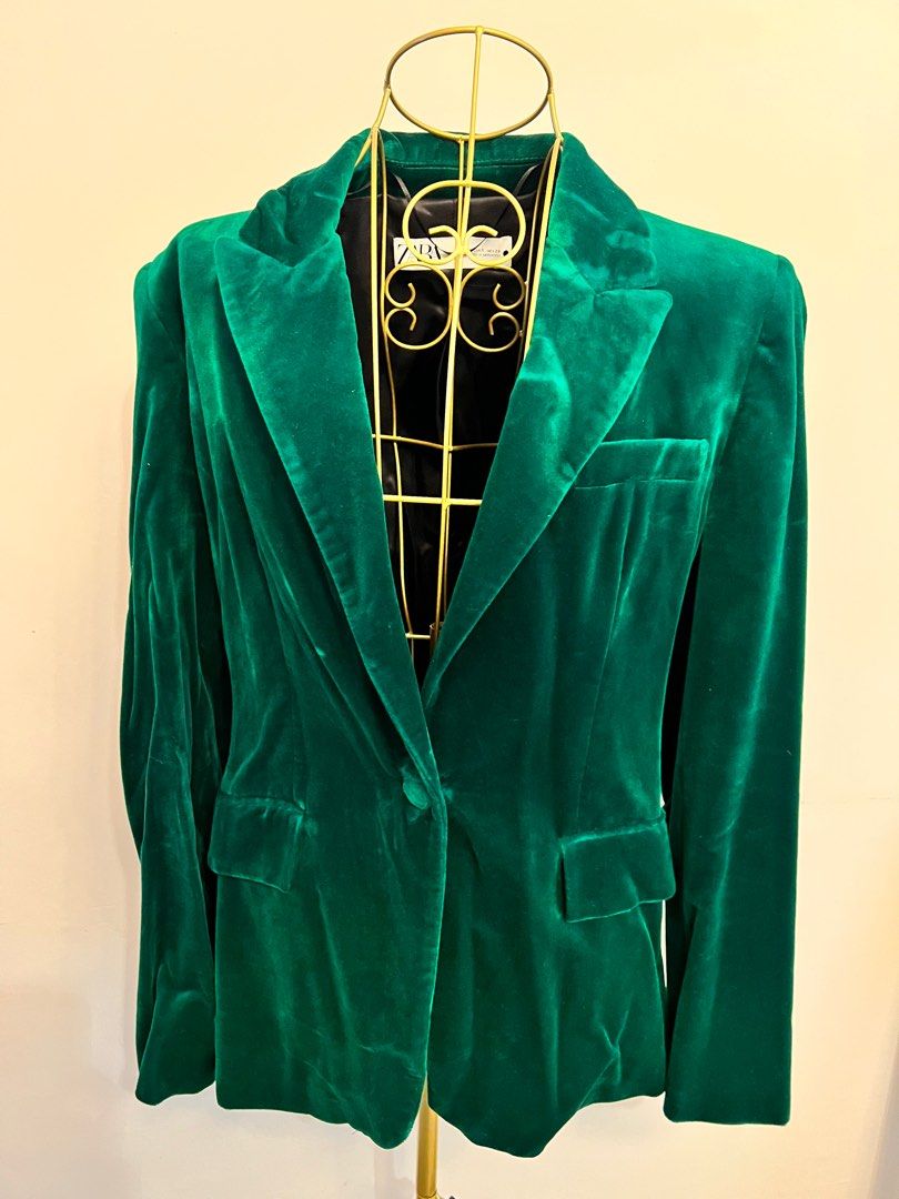 Zara green velvet jacket sale