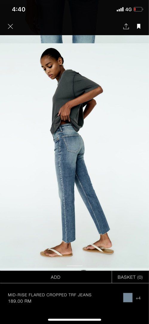 ZARA Mid-Rise Flared Cropped TRF Jeans