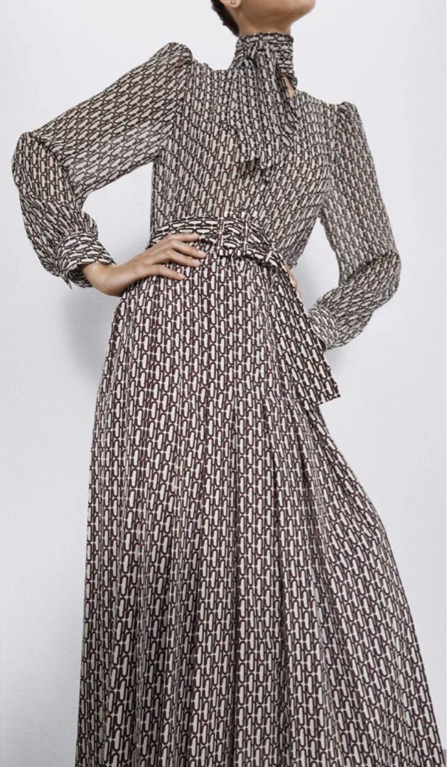 Zara pleated printed dress sales