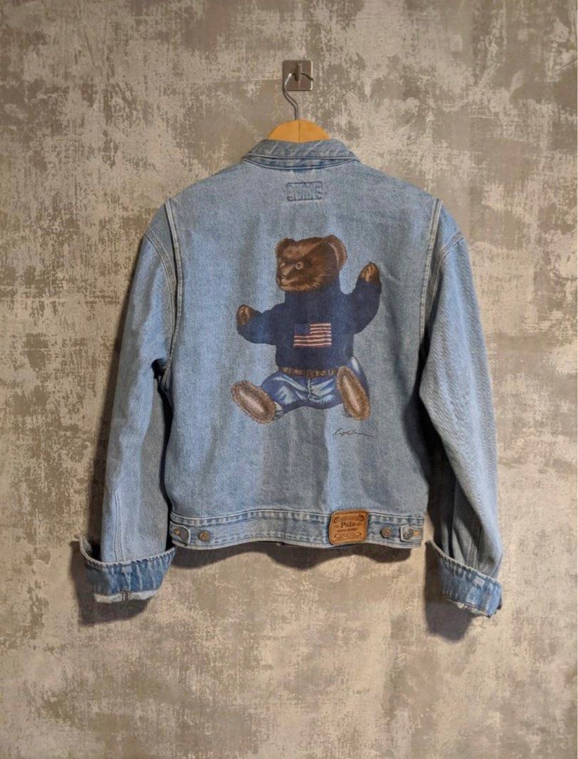 1990s Vintage Polo Bear Ralph Lauren Sit Down Bear Denim Jacket 90s 80s Rare
