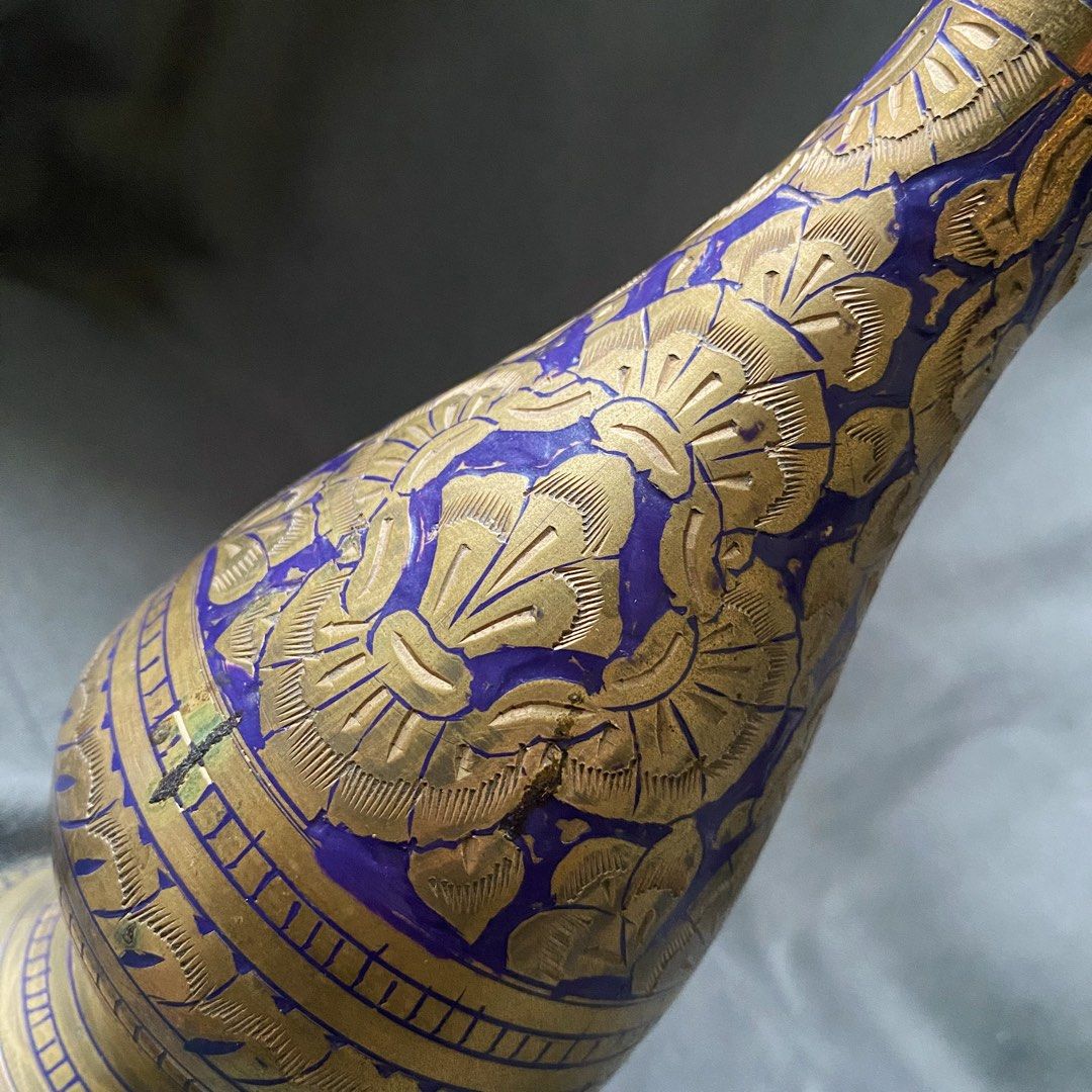 公式】 景泰藍 如意形塗金花卉云気紋 中国・清時代 古銅彫 擺件 LT