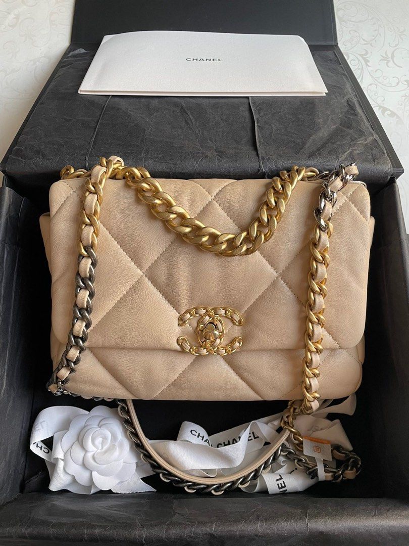 💯 Authentic Chanel 19 Bag Small Beige, Luxury, Bags & Wallets on