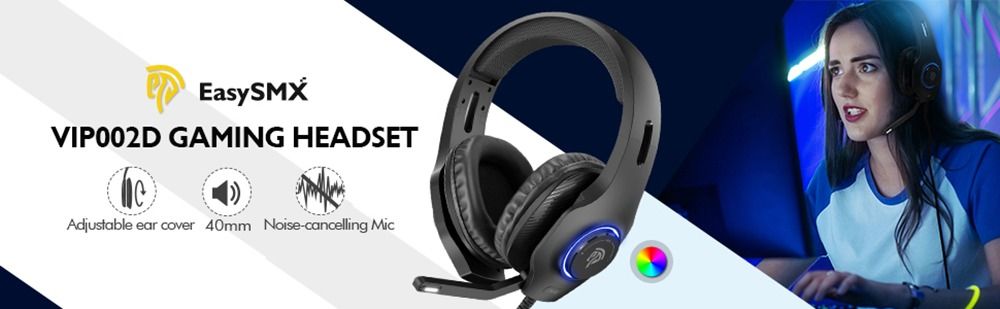 SG LOCAL STOCK 2936 EasySMX VIP002D Gaming Headset with Mic Virtual 7.1 Surround Sound On Earcup Control RGB LED Lights for PS4 PC Laptop