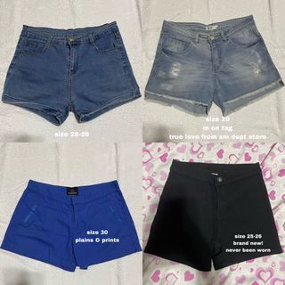 bundle sale | denim shorts 4 pcs for ₱200 | tags: plains & prints, true love sm dept store, light, blue, black, highwaist hw short