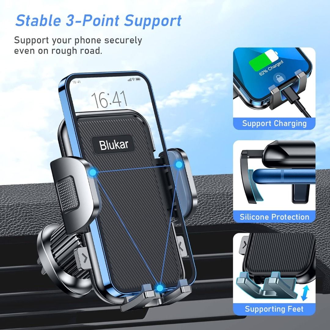 0006 Car Phone Holder, Blukar Air Vent Car Phone Mount Cradle 360° Rotation  - Upgraded Hook