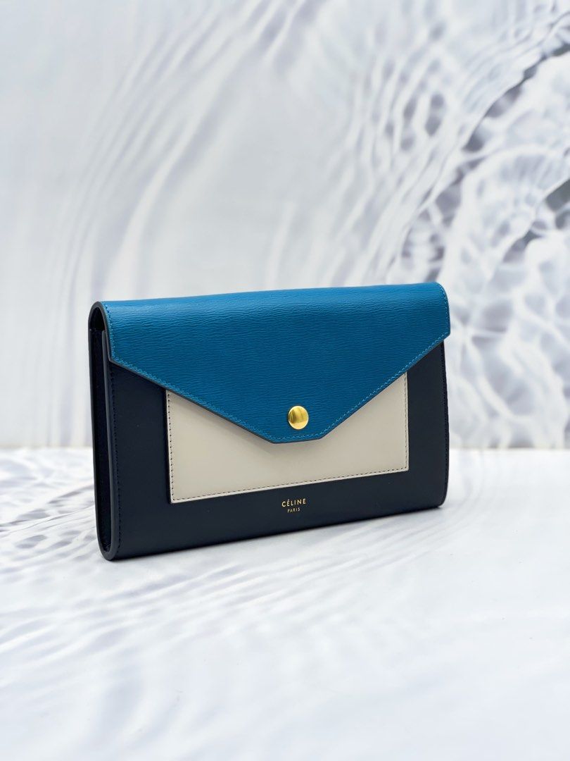 CELINE ENVELOPE TRI COLOR CALFSKIN LEATHER WALLET ON CHAIN Luxury