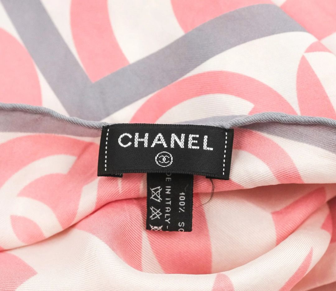 Chanel White Ribbon Print CC Silk Scarf Chanel