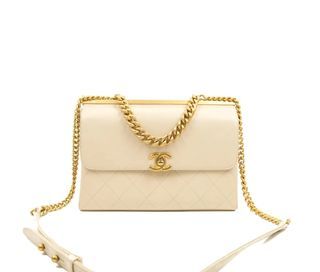 Chanel Small Tweed Flap Bag White Aged Gold Hardware, Luxury, Bags