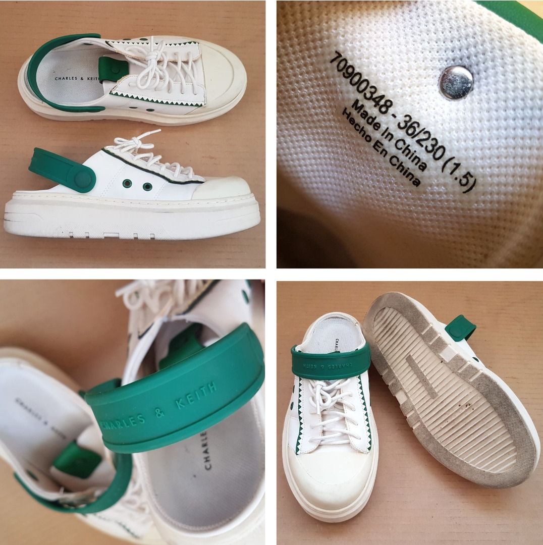 Charles Keith Shoes, EU 36, White and Green Designer Sandals