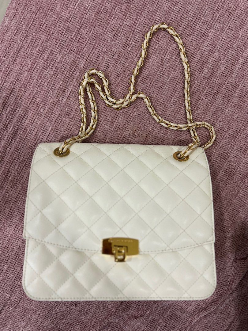 Charles Keith White Quilted Chain Strap Bag