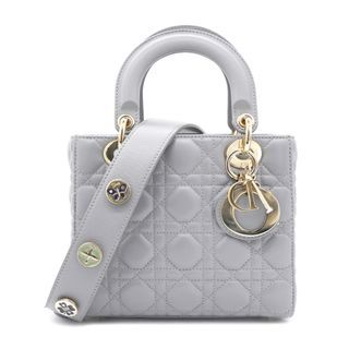 CHRISTIAN DIOR Grey Lambskin Cannage Small Lucky Badges My Lady Dior