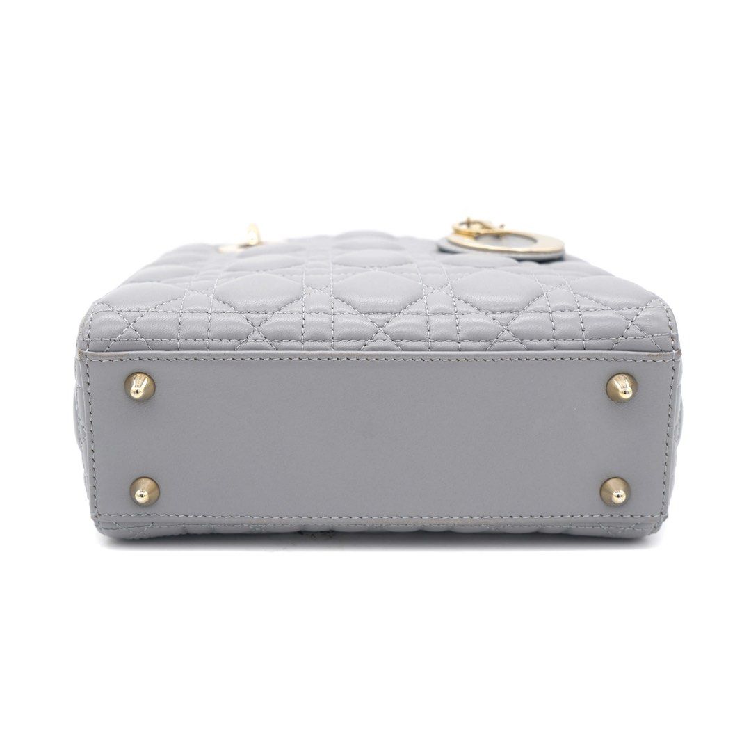 CHRISTIAN DIOR Lambskin Cannage Small Lucky Badges My Lady Dior Grey  1262836