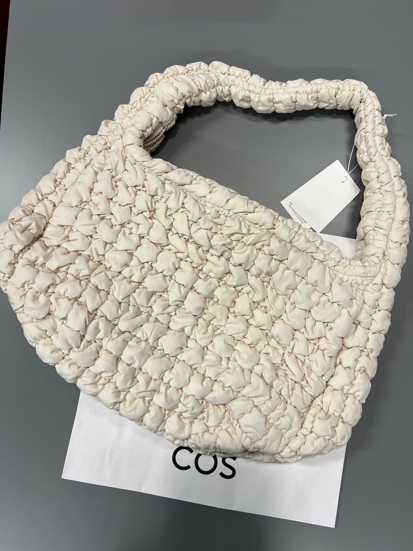 COS Quilted oversized shoulder bag in White / Cream / Jennie worn