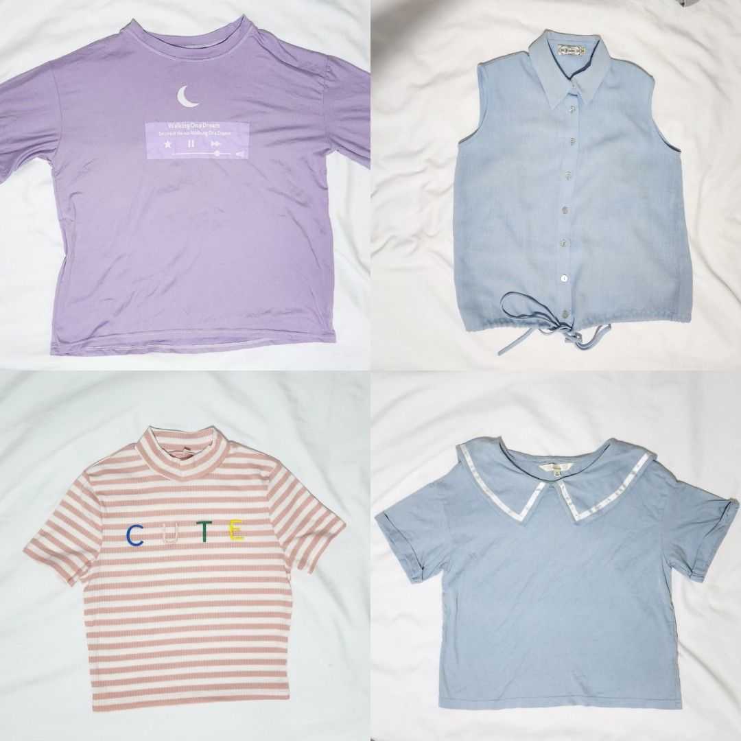 Cute Kawaii Pastel Tops Blue violet pink Women s Fashion Tops Shirts on Carousell