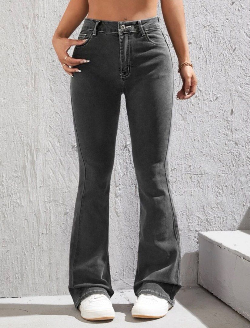dark grey flared jeans, Women's Fashion, Bottoms, Jeans & Leggings on  Carousell