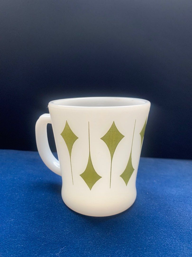 Fire King D Handle Diamond Mug Green Anchor Hocking 1950's Vintage