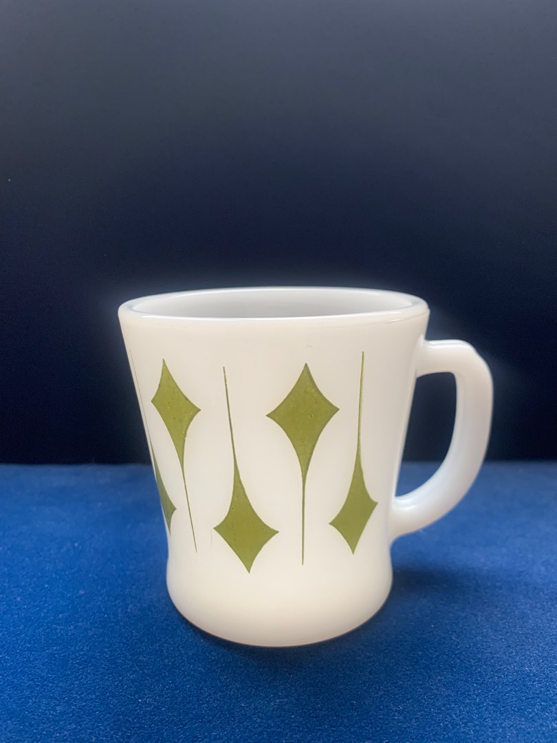 Fire King D Handle Diamond Mug Green Anchor Hocking 1950's Vintage