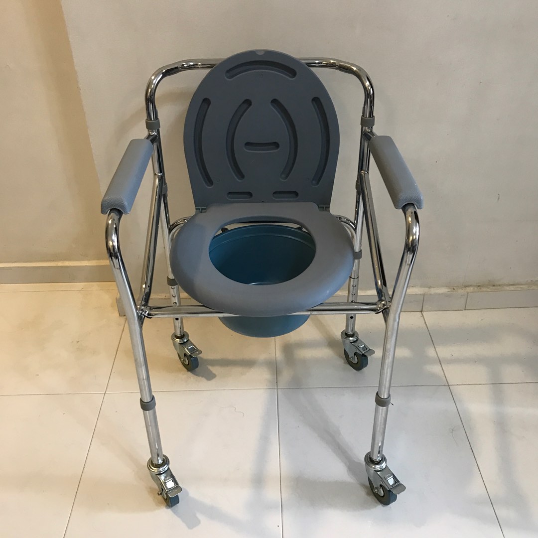 Wheel Commode Foldable Commode Wheel Chair (1.5mm Chrome Steel) with 4x Wheel Locks ...