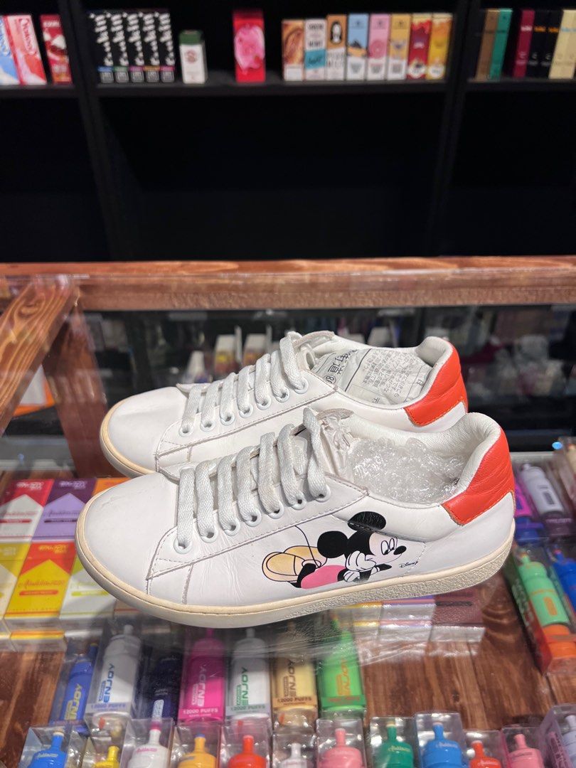 Gucci x Disney Ivory Leather Ace Mickey Mouse Low Top Sneakers Size 42 Gucci  | TLC
