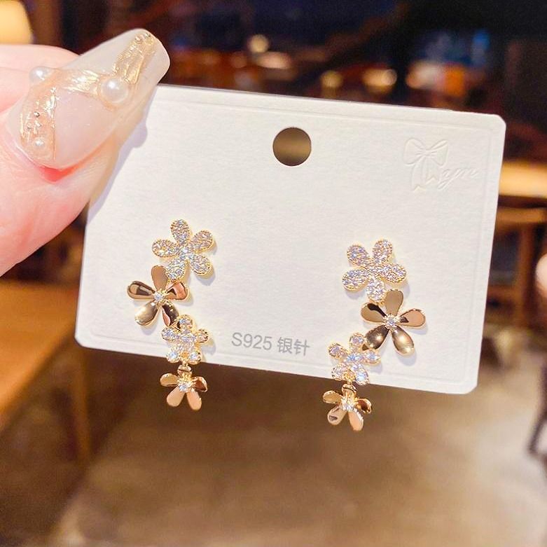 Korean Inspired Floral Earrings S925 Silver 14K Real Gold Plated Hypoallergenic Nickel free