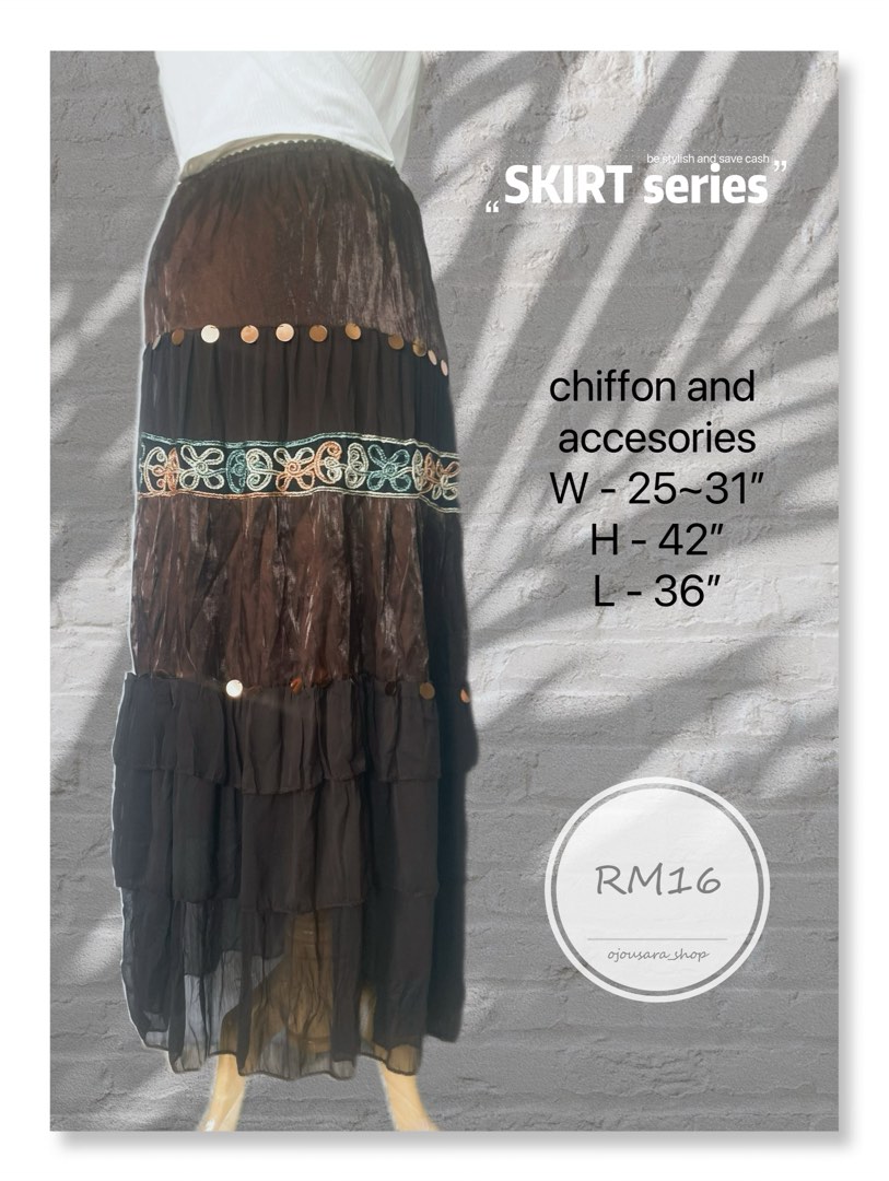 LONG SKIRT brown gypsy chain ruffle skirt boho Women s Fashion