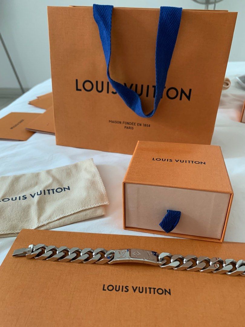 LOUIS VUITTON Men's Monogram Palladium Chain Bracelet M62486 Silver  N1416AOS507
