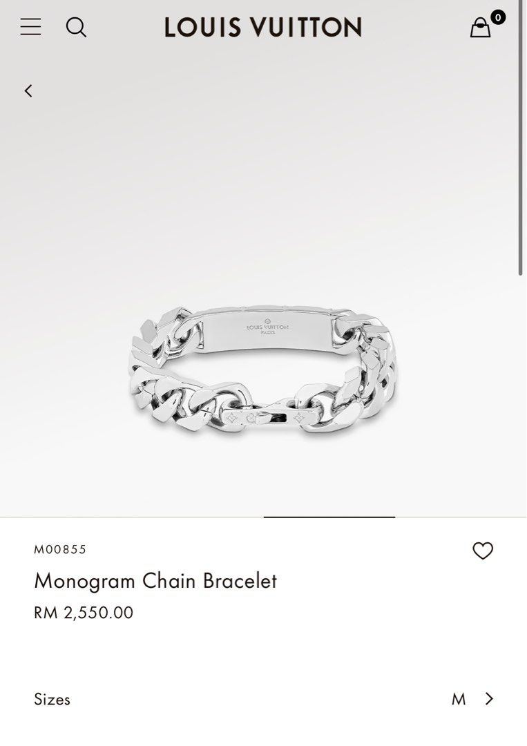 Louis Vuitton Damier Damier Chain Bracelet, Silver, M
