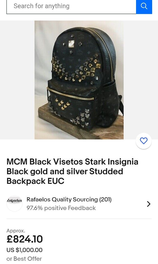 MCM Black Visetos Stark Insignia Black gold and silver Studded Backpack EUC