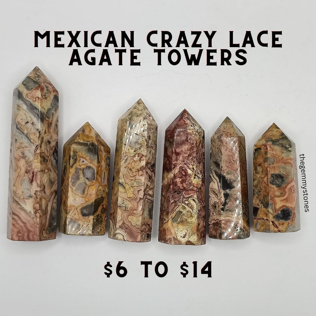 Mexican Crazy Lace Agate Crystal Towers, Women's Fashion, Jewelry ...
