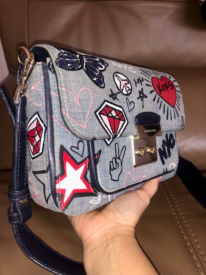Michael kors sloan editor top embroidered denim shoulder bag