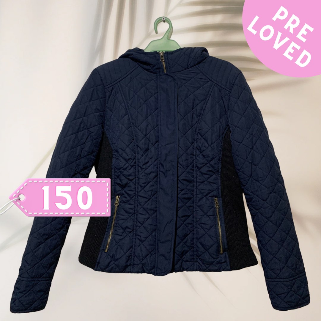 Navy Blue Quilted Jacket, Women's Fashion, Coats, Jackets and Outerwear on Carousell