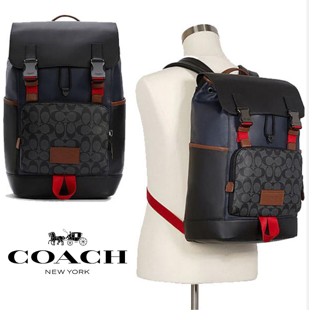 New Coach Original Black Red Signature Collection TRACK BACKPACK IN COLORBLOCK SIGNATURE CANVAS Backpack For Men Women Come With Complete Set