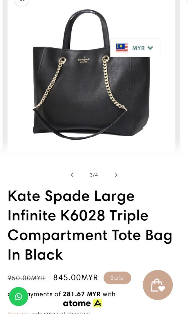 Kate Spade Large Infinite Triple Compartment Tote Bag Black