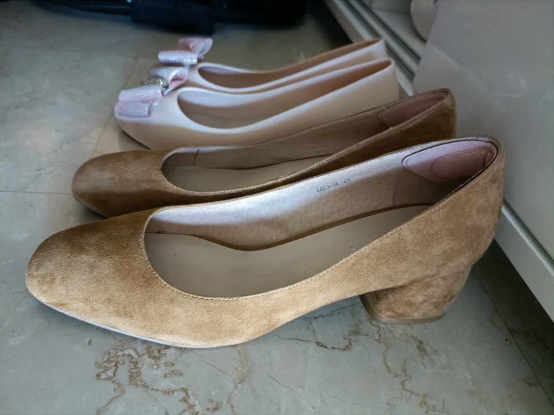 Pazzion Nude Brown Suede Chunky Heels Size 41 Women s Fashion